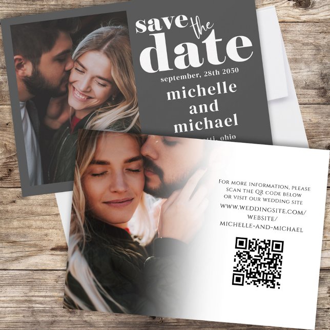 Modern Wedding Save the Date Photo Typography (Two photo template featuring QR code for URL link placement)