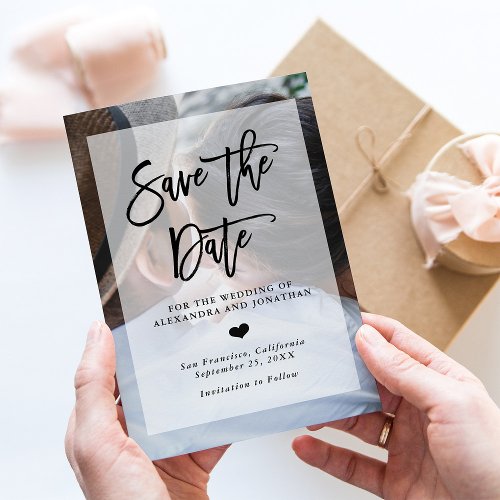 Modern Wedding Save the Date  Photo with Overlay Magnetic Invitation