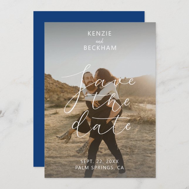 Modern Wedding Save the Date Photos Calligraphy (Front/Back)