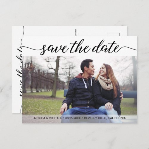 Modern Wedding Save the Date Script Photo  Postcard