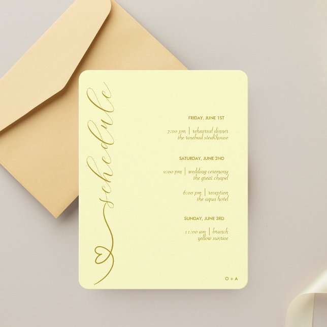 Modern Wedding | Schedule & Details | Buttr Yellow Enclosure Card (Creator Uploaded)