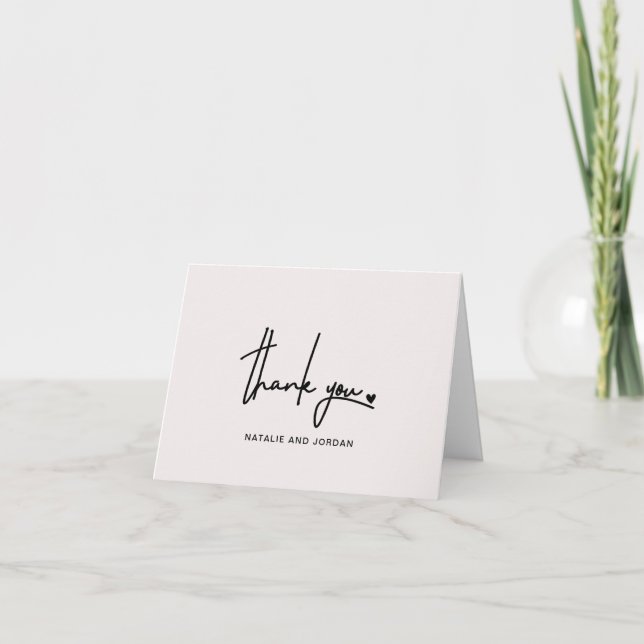 Modern Wedding Script Ecru Personalized Heartfelt Letterpress Thank You Card (Front)