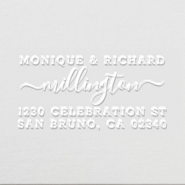 Modern Wedding Script Family Name & Return Address Embosser (Design)