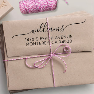 Modern Wedding Script Family Name & Return Address Self-inking Stamp