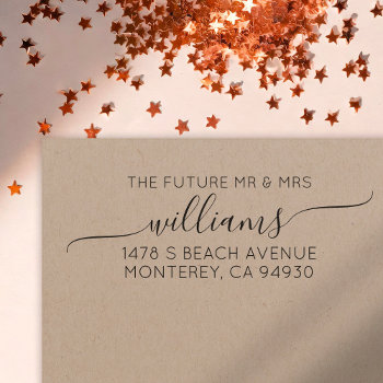 Modern Wedding Script Family Name & Return Address Self-inking Stamp by splendidsummer at Zazzle