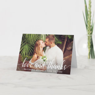 Modern Wedding Script Love and Thanks Photo Fold Letterpress Thank You Card