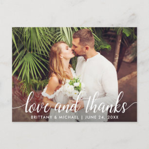Modern Wedding Script Love and Thanks Photo Postcard