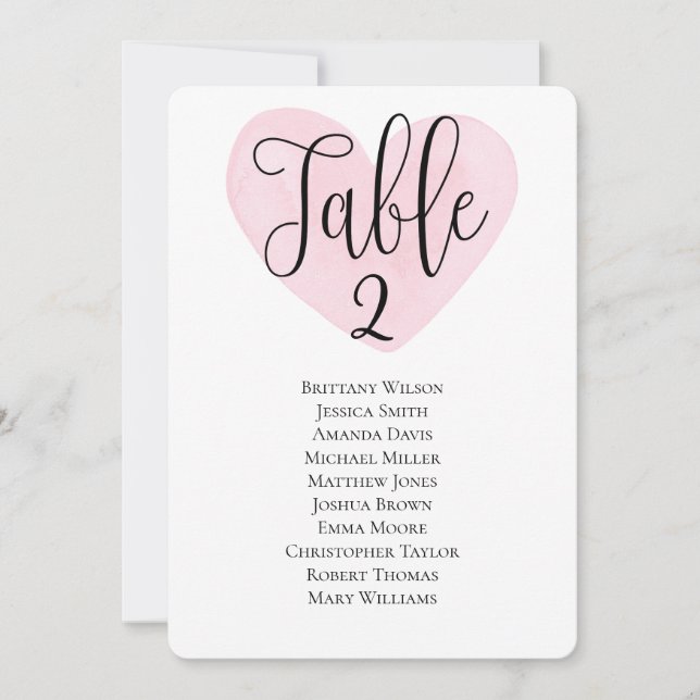 Modern wedding seating chart Pink heart table plan Invitation (Front)