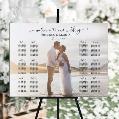 Modern wedding seating chart with photo 12 tables