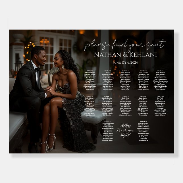 Modern wedding seating chart with photo 12 tables foam board (Front)