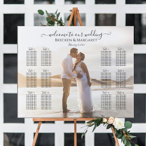 Modern wedding seating chart with photo 12 tables foam board