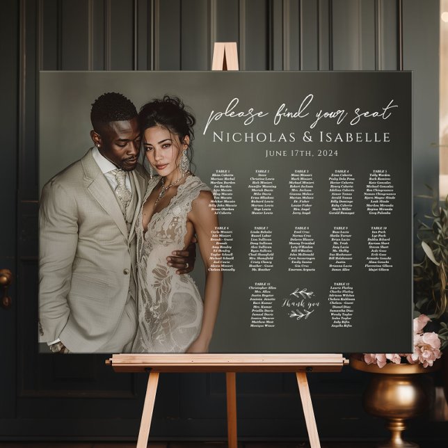 Modern wedding seating chart with photo 12 tables foam board (Creator Uploaded)