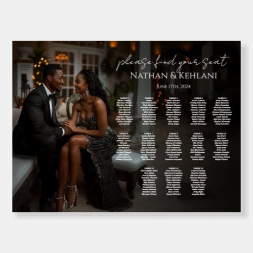 Modern wedding seating chart with photo 13 tables foam board