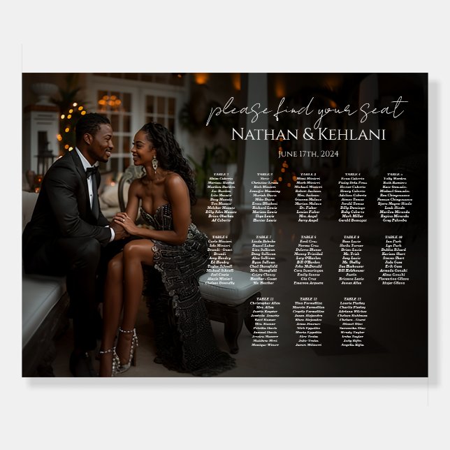 Modern wedding seating chart with photo 13 tables foam board (Front)