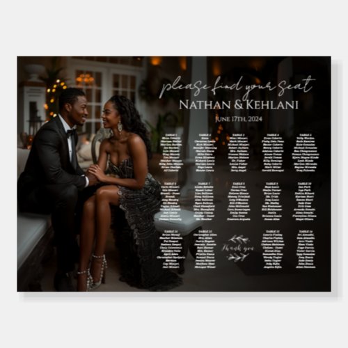 Modern wedding seating chart with photo 14 tables foam board