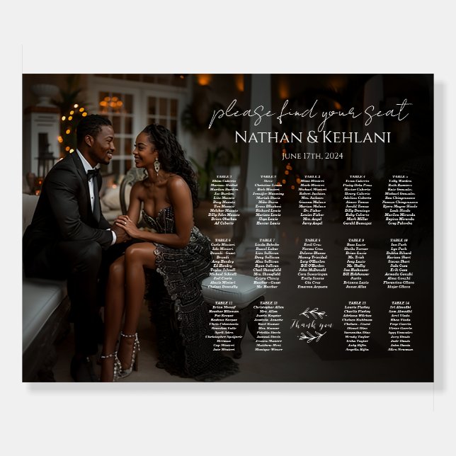 Modern wedding seating chart with photo 14 tables foam board (Front)