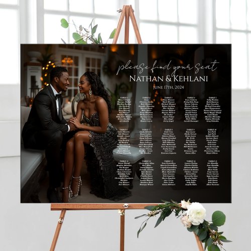 Modern wedding seating chart with photo 15 tables foam board