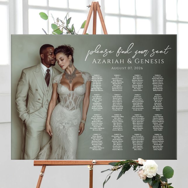 Modern wedding seating chart with photo 16 tables foam board (Creator Uploaded)