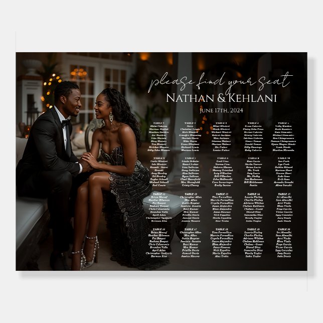 Modern wedding seating chart with photo 20 tables foam board (Front)
