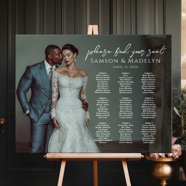 Modern wedding seating chart with photo 9 tables foam board (Creator Uploaded)