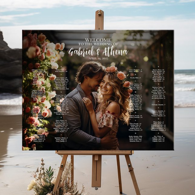 Modern wedding seating chart with photo canvas print (Creator Uploaded)