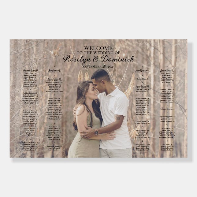 Modern wedding seating chart with photo, elegant foam board (Front)