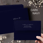 Modern wedding sender return address dark navy envelope<br><div class="desc">Elegant stylish simple minimalist dark midnight navy blue wedding invitation envelope with personalized script sender return address.</div>