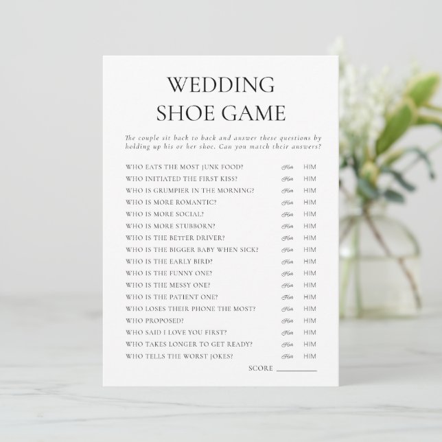 Modern Wedding Shoe Game Activity Card (Standing Front)