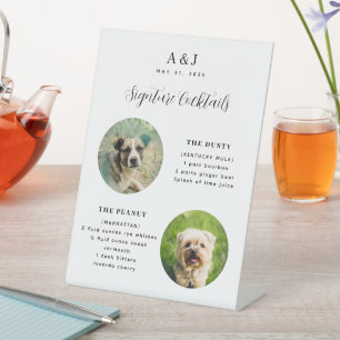 Modern Wedding Signature Cocktail Menu Two Photos Pedestal Sign