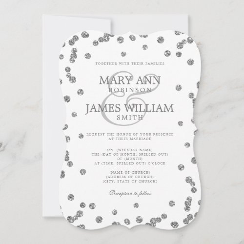 Modern Wedding Silver Glitter Confetti  Invitation