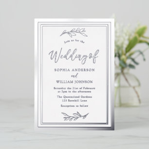 Modern Wedding Silver Leaf Elegant Border Foil Invitation