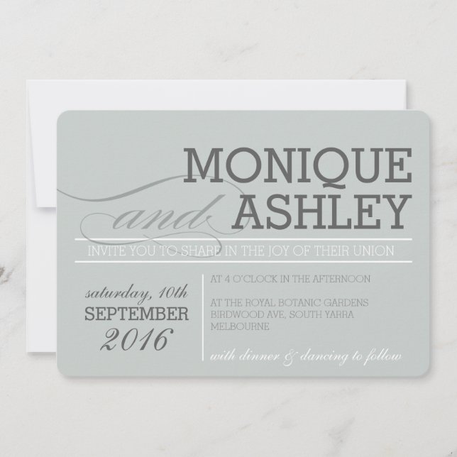 MODERN WEDDING simple bold text monochrome gray Invitation (Front)