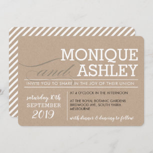 MODERN WEDDING simple minimal bold kraft white Invitation