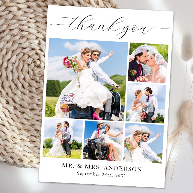 Modern Wedding Simple Personalized Photo Collage Thank You Card (Creator Uploaded)