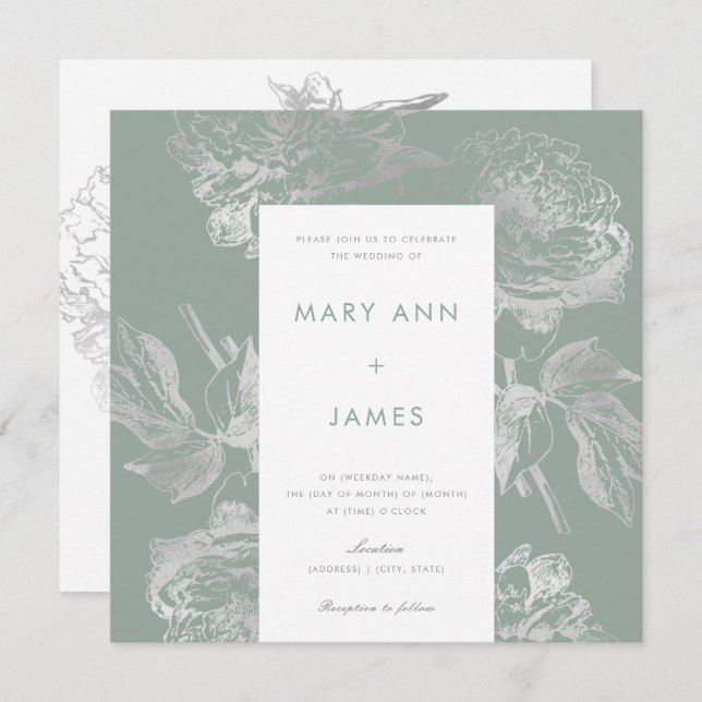 Modern Wedding Simple Silver Sage Floral Invitation (Front/Back)