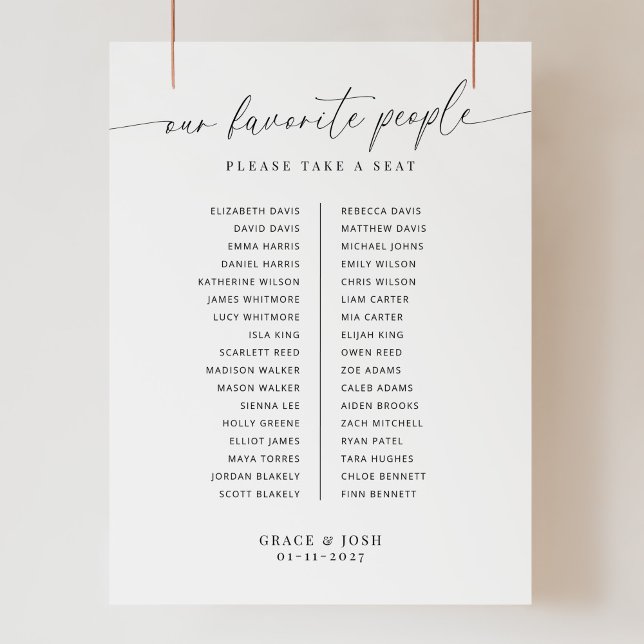 Modern Wedding Single Banquet Table Seating Chart Foam Board (Creator Uploaded)