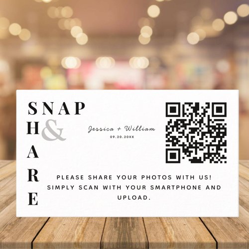 Modern Wedding Snap And Share QR Code Sign Enclosure Card