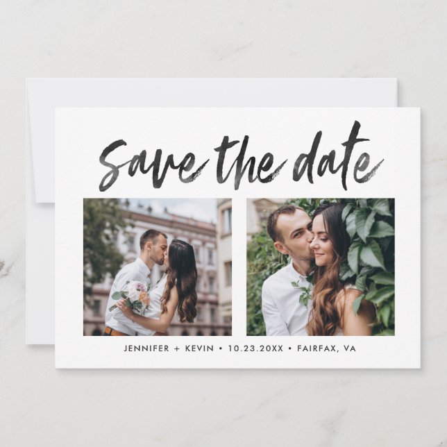Modern Wedding Square Photos Save the Date Cards (Front)