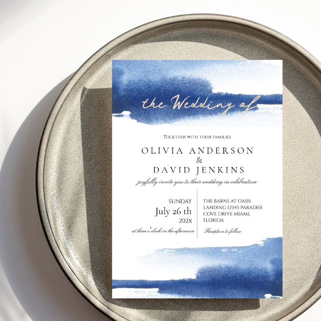 Modern Wedding  Summer Blue Ocean Beach Wedding  Invitation (Creator Uploaded)