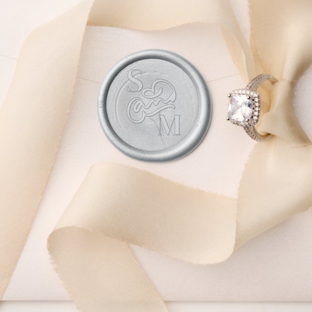 Modern Wedding Swirled And Caligraphy Monogram  Wax Seal Stamp (Insitu (Wedding))