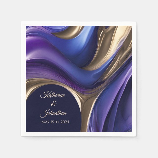 Modern Wedding Table Decor-Blue Purple and Gold Napkins (Front)