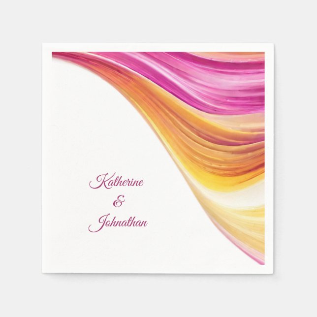 Modern Wedding Table Decor-Pink Orange Yellow- Napkins (Front)