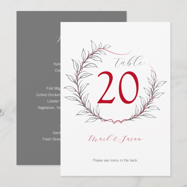 Modern Wedding Table Number & Menu (Grey) (Front/Back)
