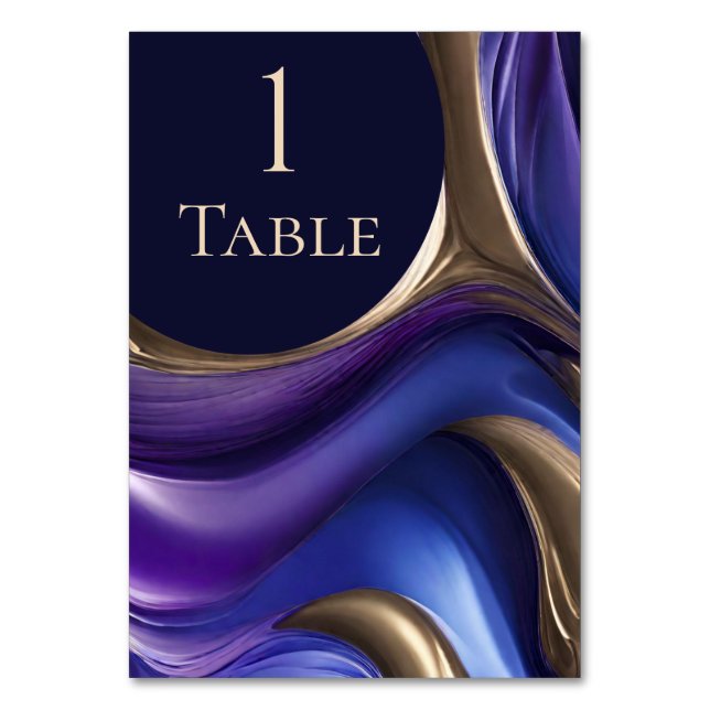 Modern Wedding Table Numbers-Blue Purple Gold Number (Front)
