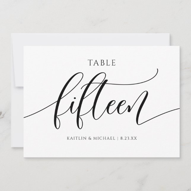 Modern Wedding Table Numbers Calligraphy - 15 (Front)