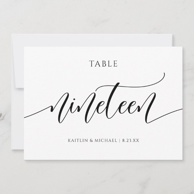 Modern Wedding Table Numbers Calligraphy - 19 (Front)