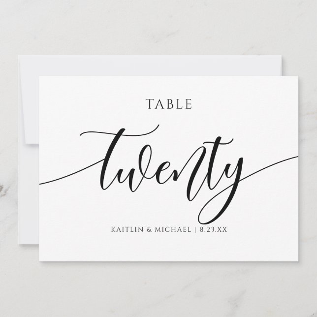 Modern Wedding Table Numbers Calligraphy - 20 (Front)