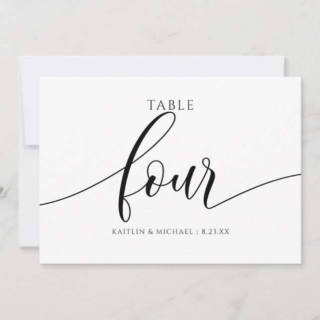 Modern Wedding Table Numbers Calligraphy - 4 (Front)