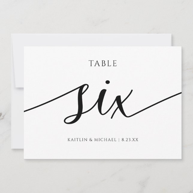 Modern Wedding Table Numbers Calligraphy - 6 (Front)