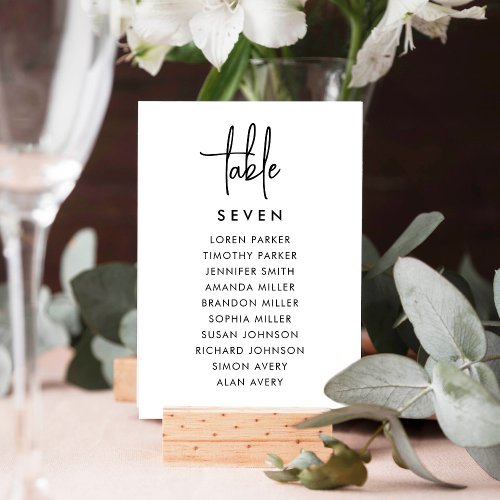 Modern Wedding Table Seating Chart Table Number